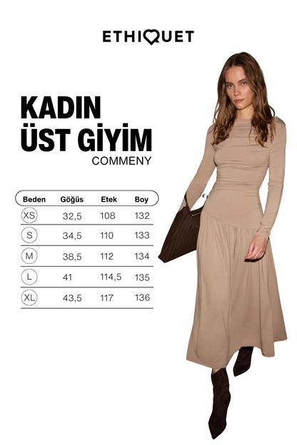 COMMENY Damen Ballonhals Kleid