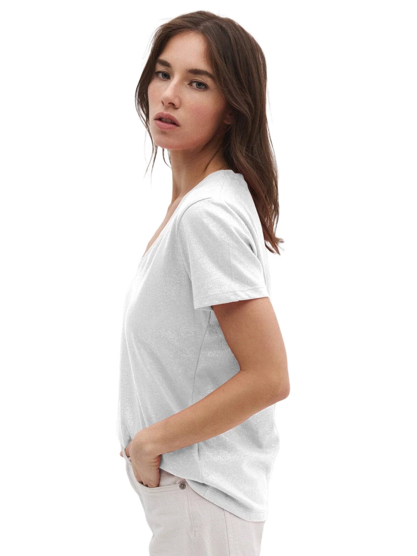 Kurzärmeliges T-Shirt mit V-Ausschnitt