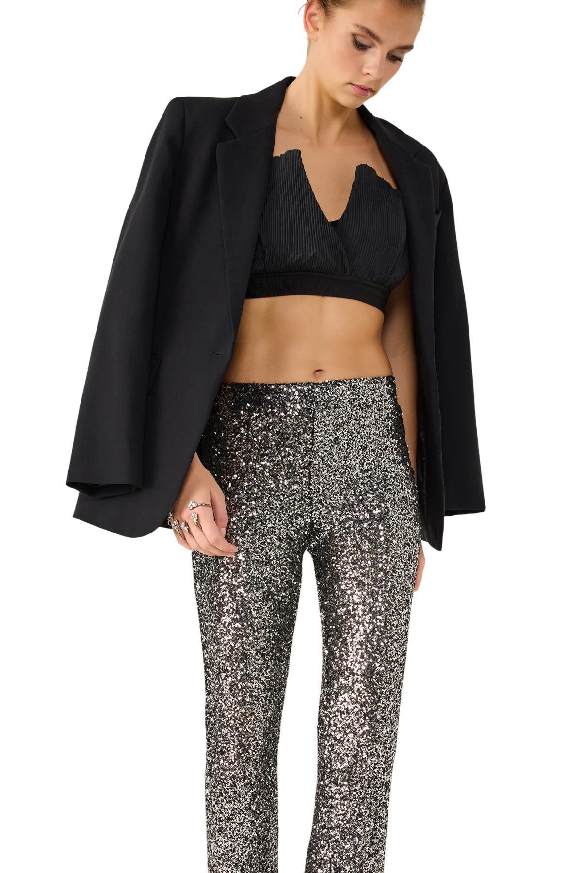 Paillettenbesetzte Hose mit weitem Bein