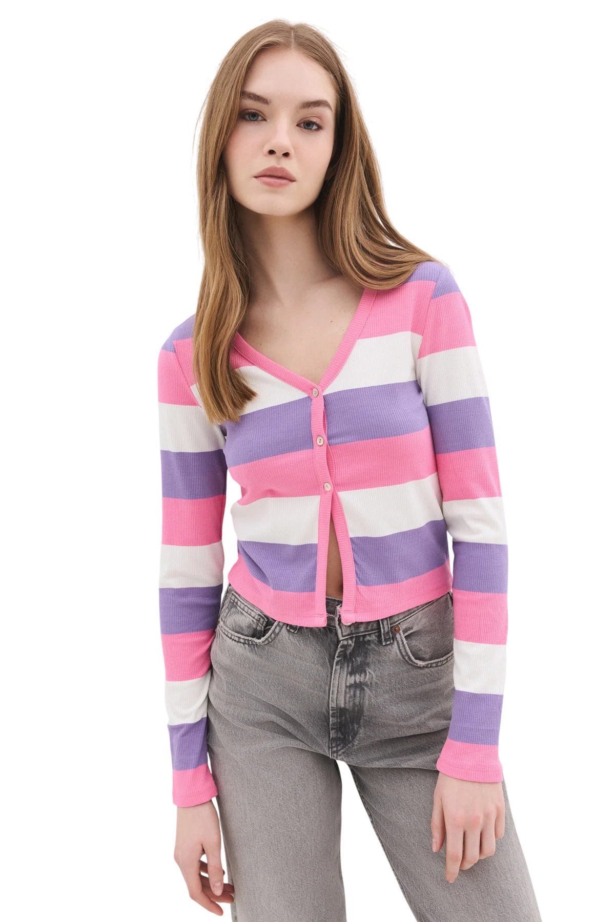 Strickjacke mit Knöpfen und langen Ärmeln