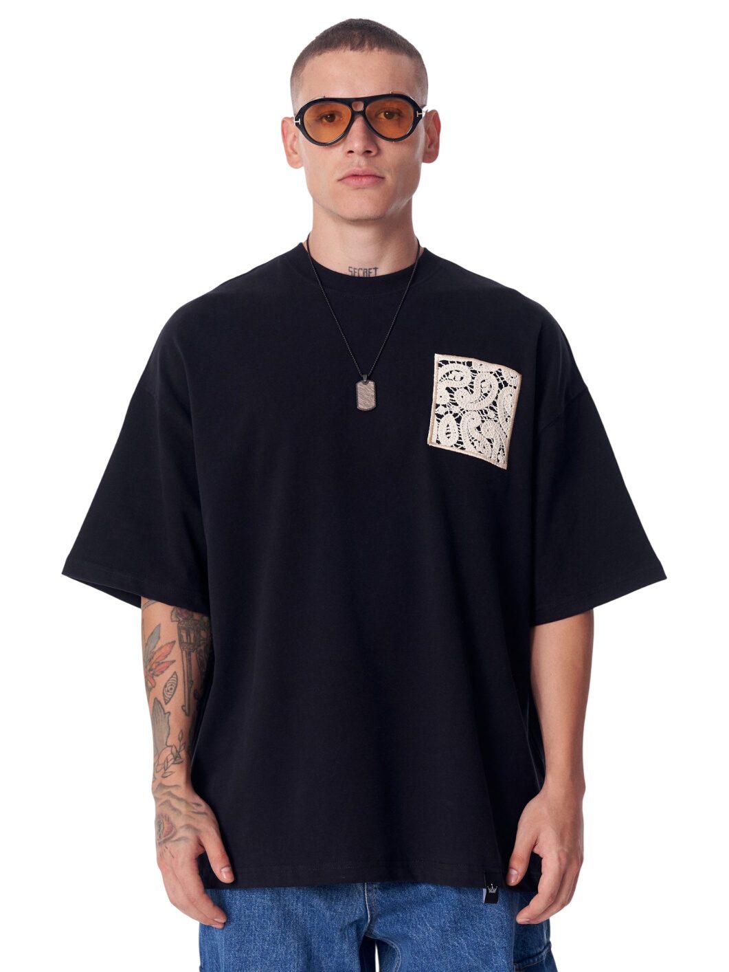 Spitzenapplikation 3D Stickerei T-Shirt