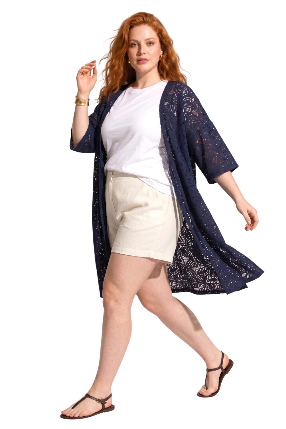 Spitzen-Detail Kurzarm Kimono