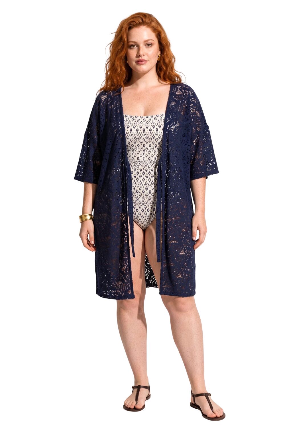 Spitzen-Detail Kurzarm Kimono
