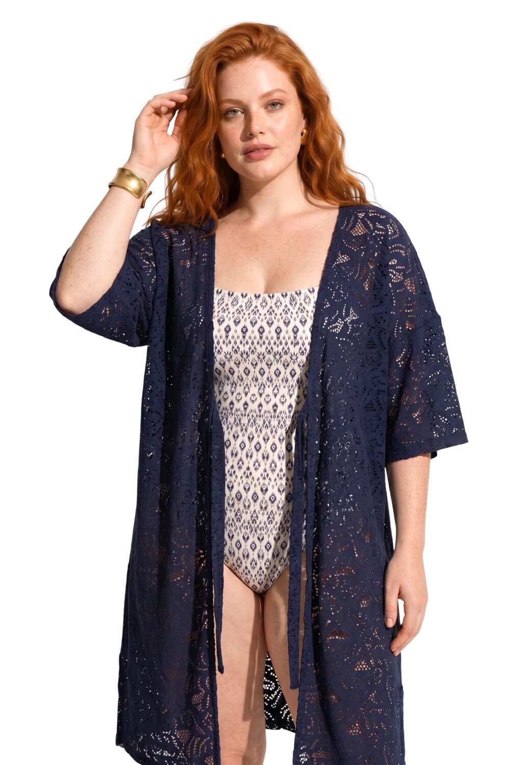 Spitzen-Detail Kurzarm Kimono