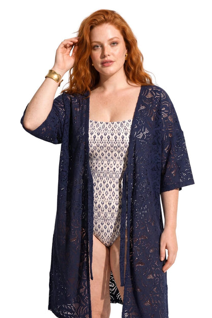 Spitzen-Detail Kurzarm Kimono