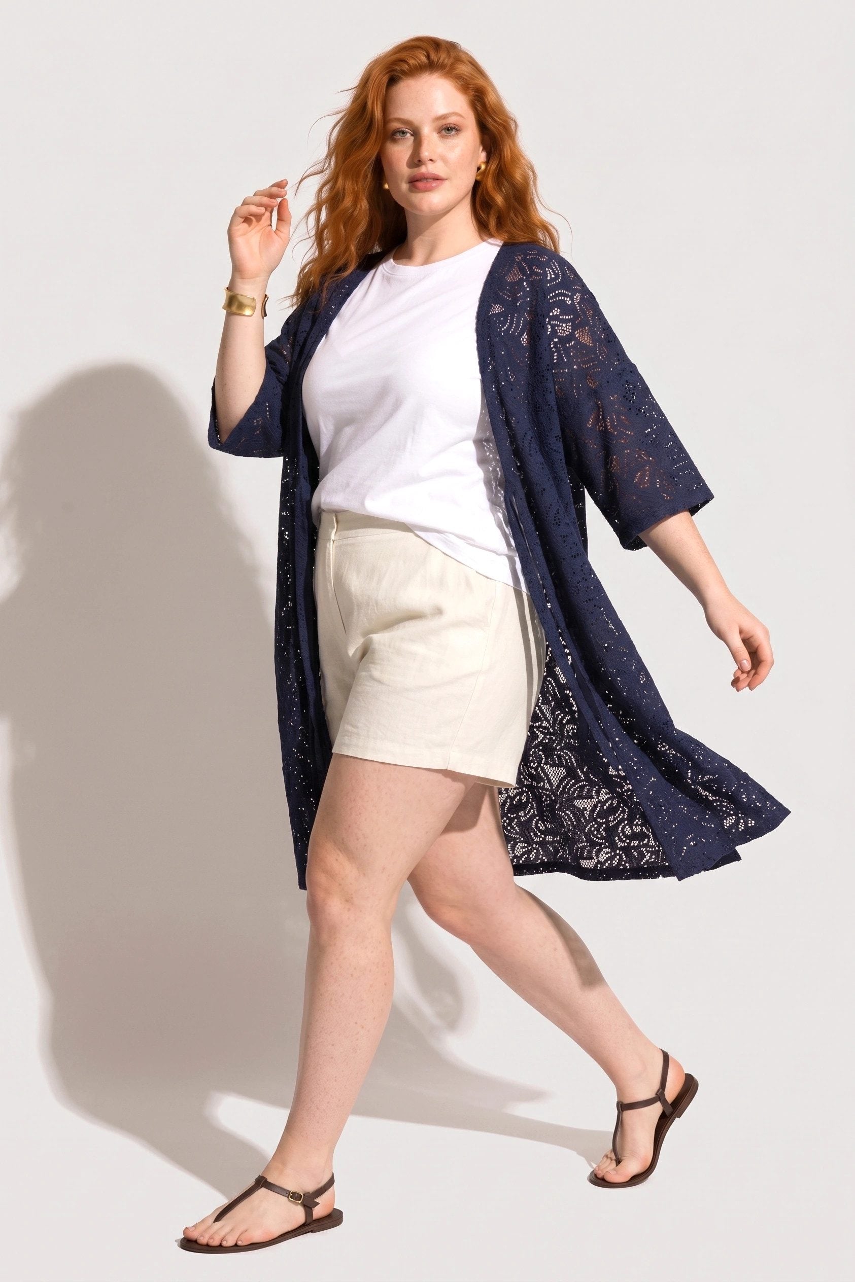 Spitzen-Detail Kurzarm Kimono