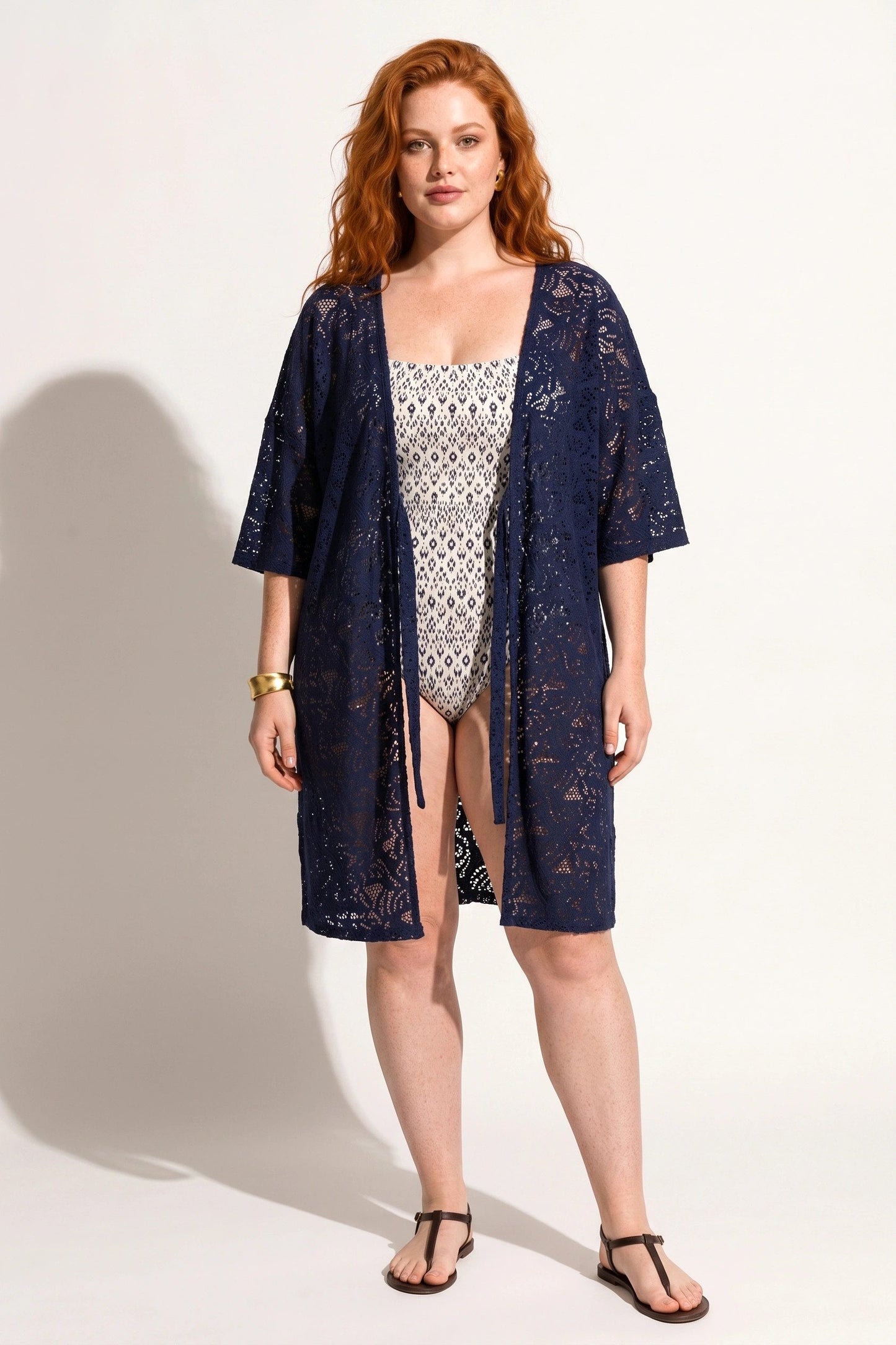 Spitzen-Detail Kurzarm Kimono
