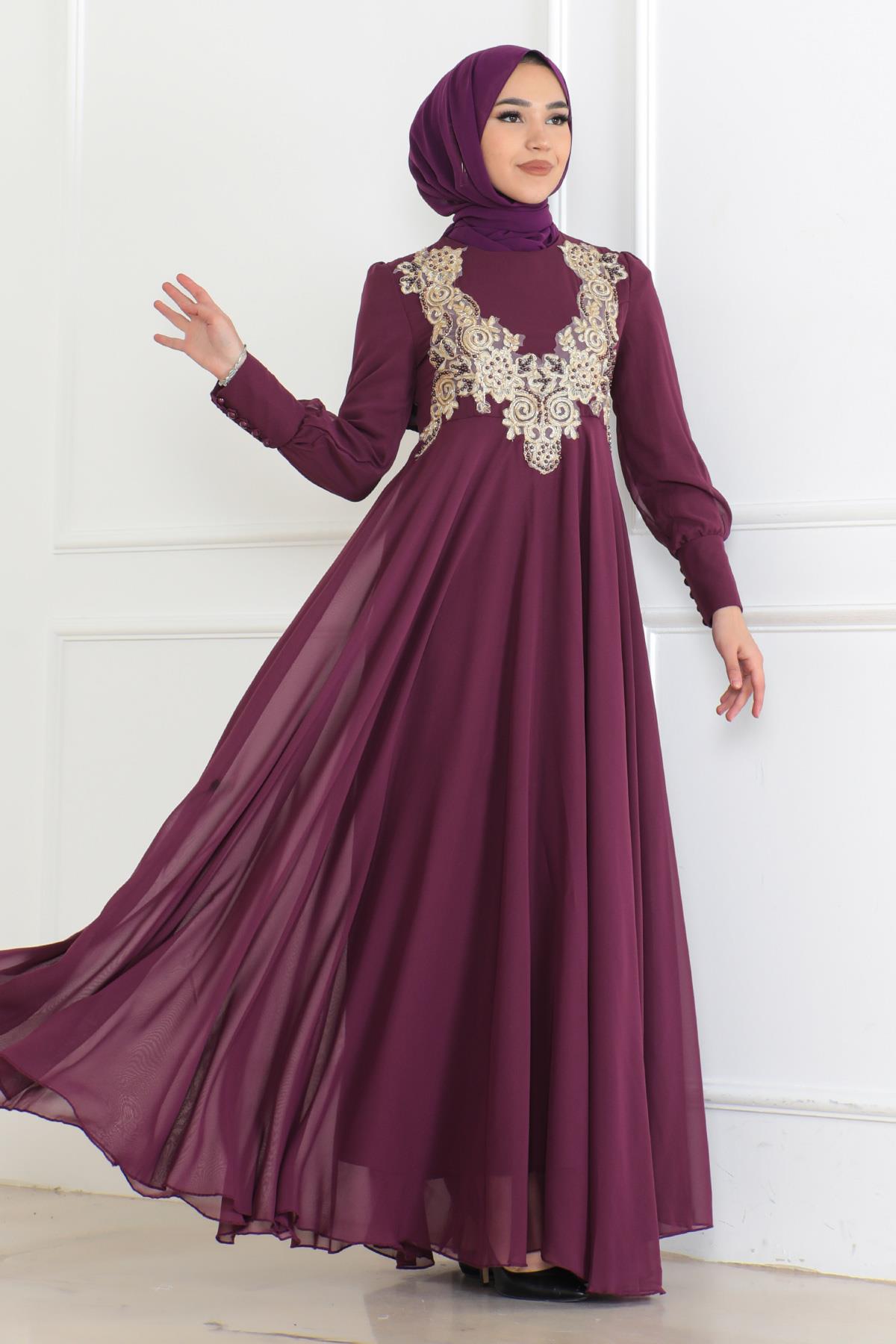 Chiffon Spitze Lila Abendkleid 6113