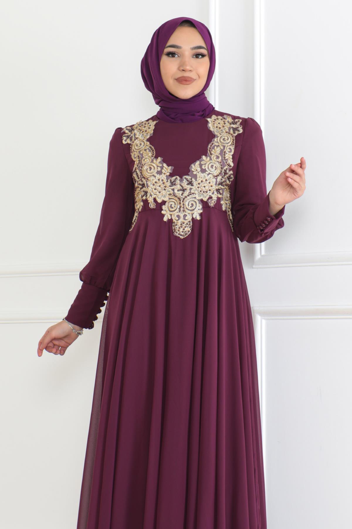 Chiffon Spitze Lila Abendkleid 6113