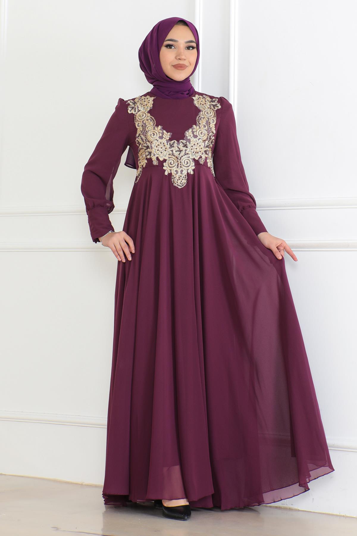 Chiffon Spitze Lila Abendkleid 6113