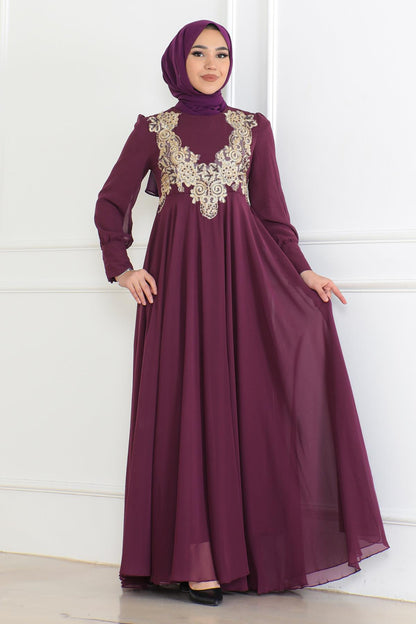 Chiffon Spitze Lila Abendkleid 6113