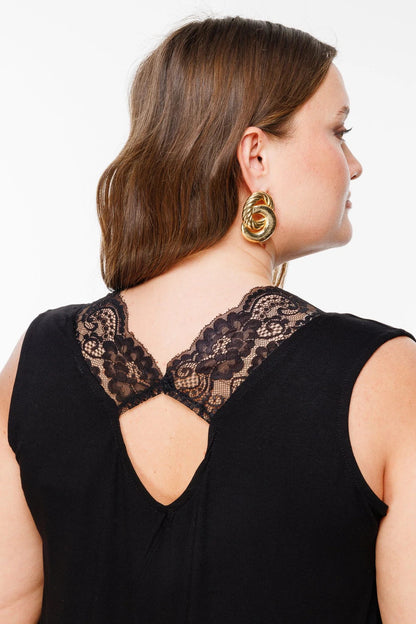Ärmellose Bluse mit V-Ausschnitt und Spitzendetails