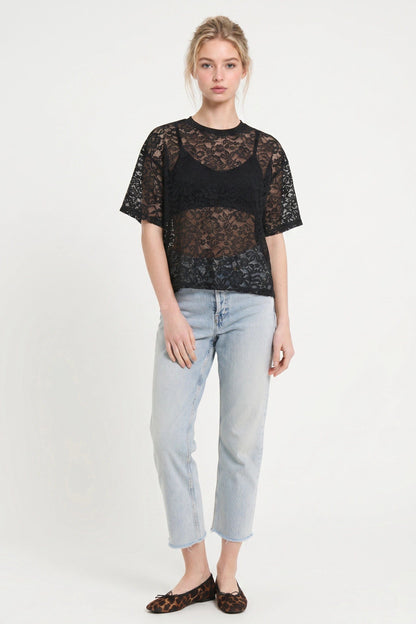 Spitzenstruktur Oversized T-Shirt