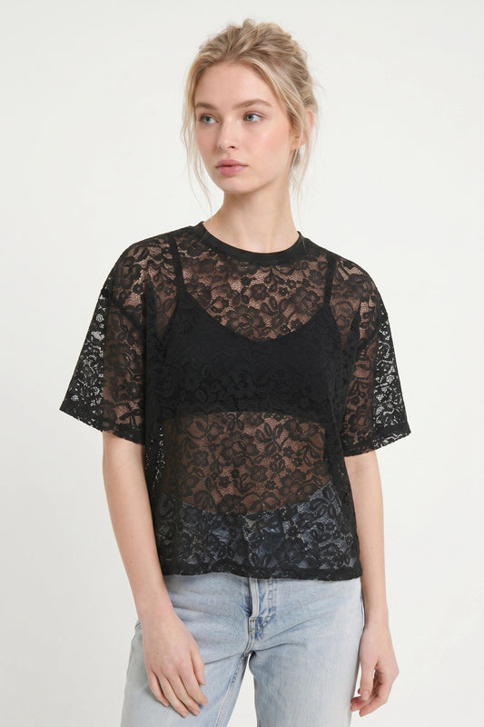 Spitzenstruktur Oversized T-Shirt