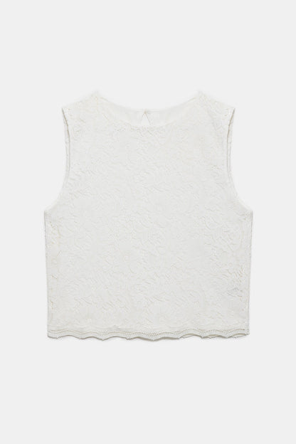 Ärmellose Bluse mit Spitzenstickerei