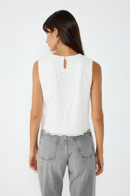 Ärmellose Bluse mit Spitzenstickerei