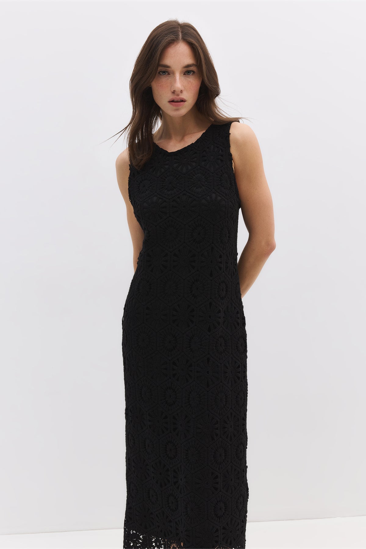 Midikleid mit Spitzenfutter