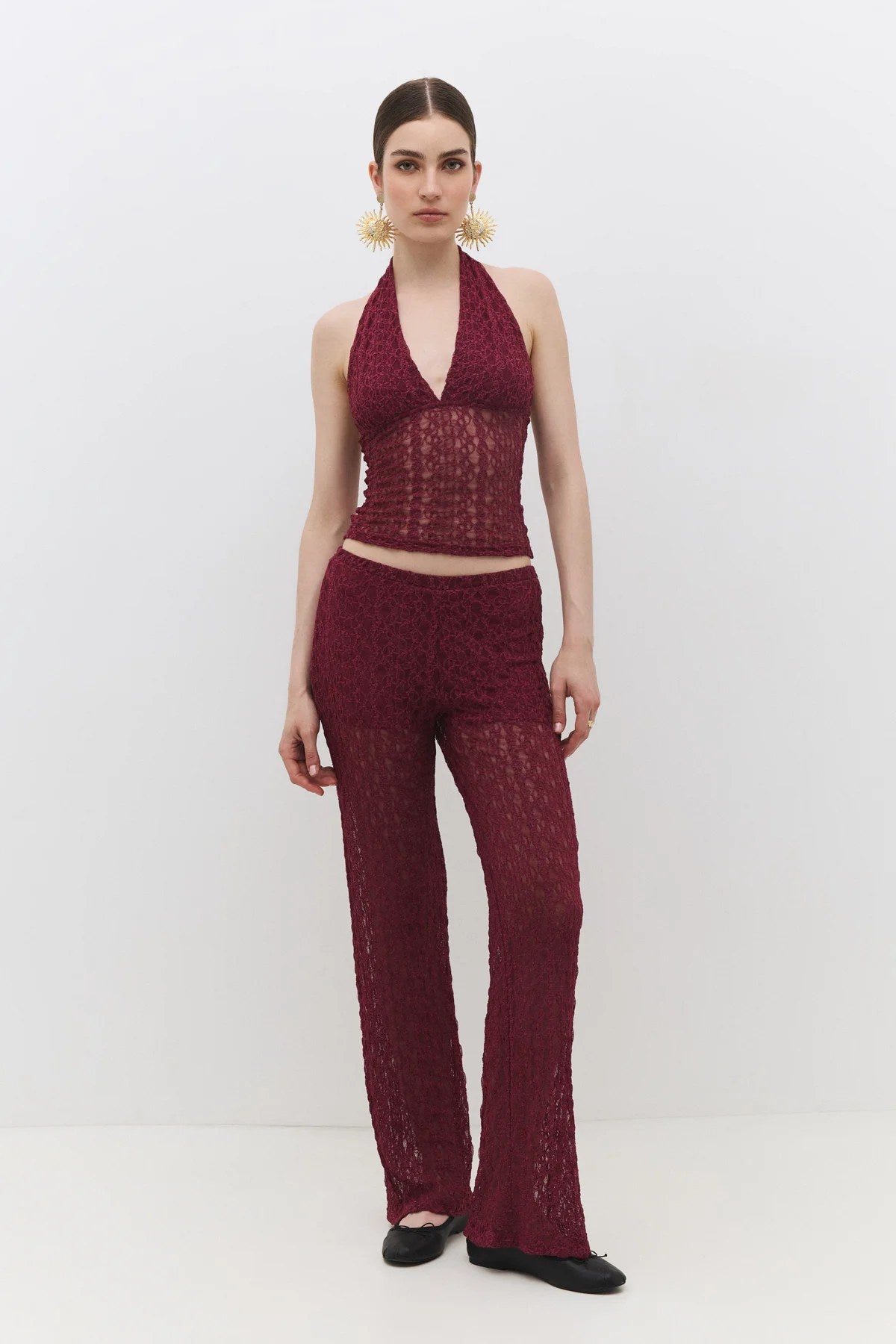 Bequeme, weite Hose mit Spitzenbesatz