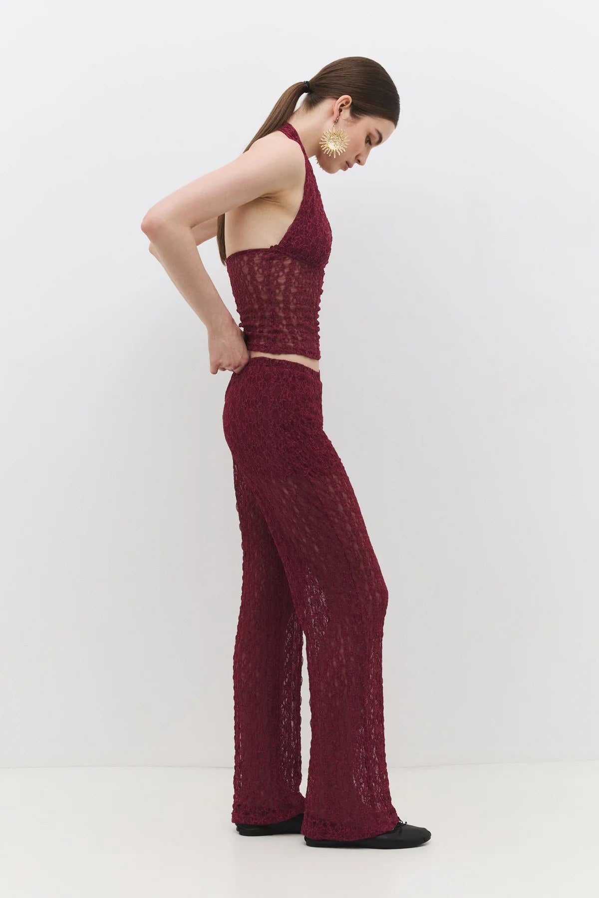 Bequeme, weite Hose mit Spitzenbesatz