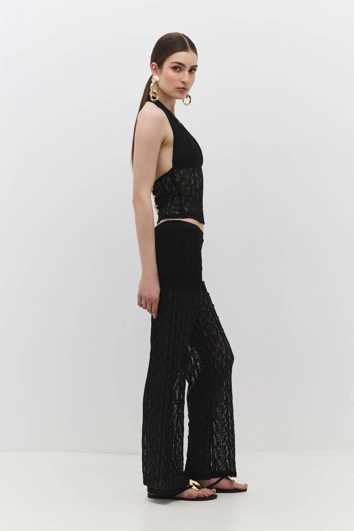 Bequeme, weite Hose mit Spitzenbesatz