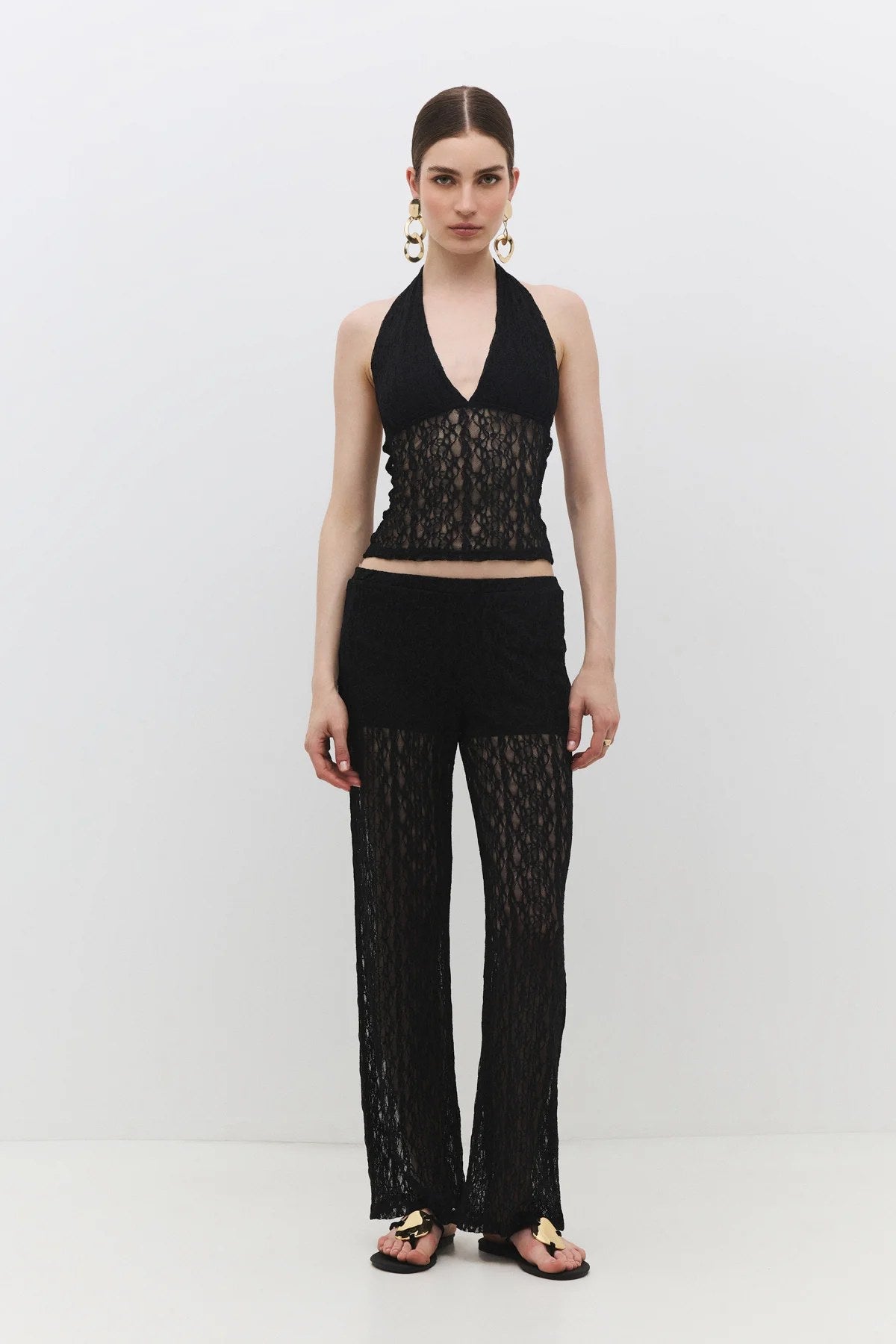 Bequeme, weite Hose mit Spitzenbesatz
