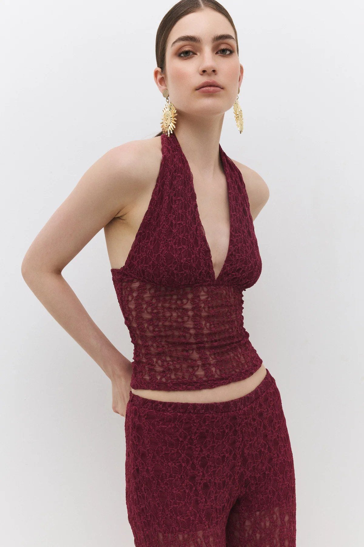 Crop-Bluse mit Spitzenhalter und Bindeband