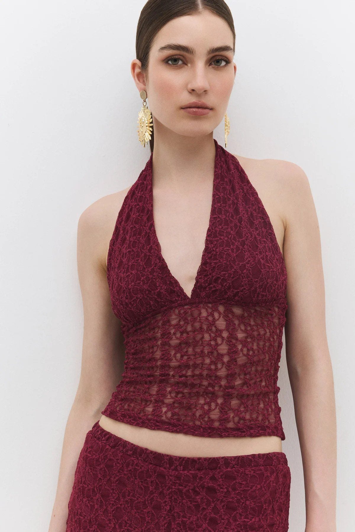 Crop-Bluse mit Spitzenhalter und Bindeband