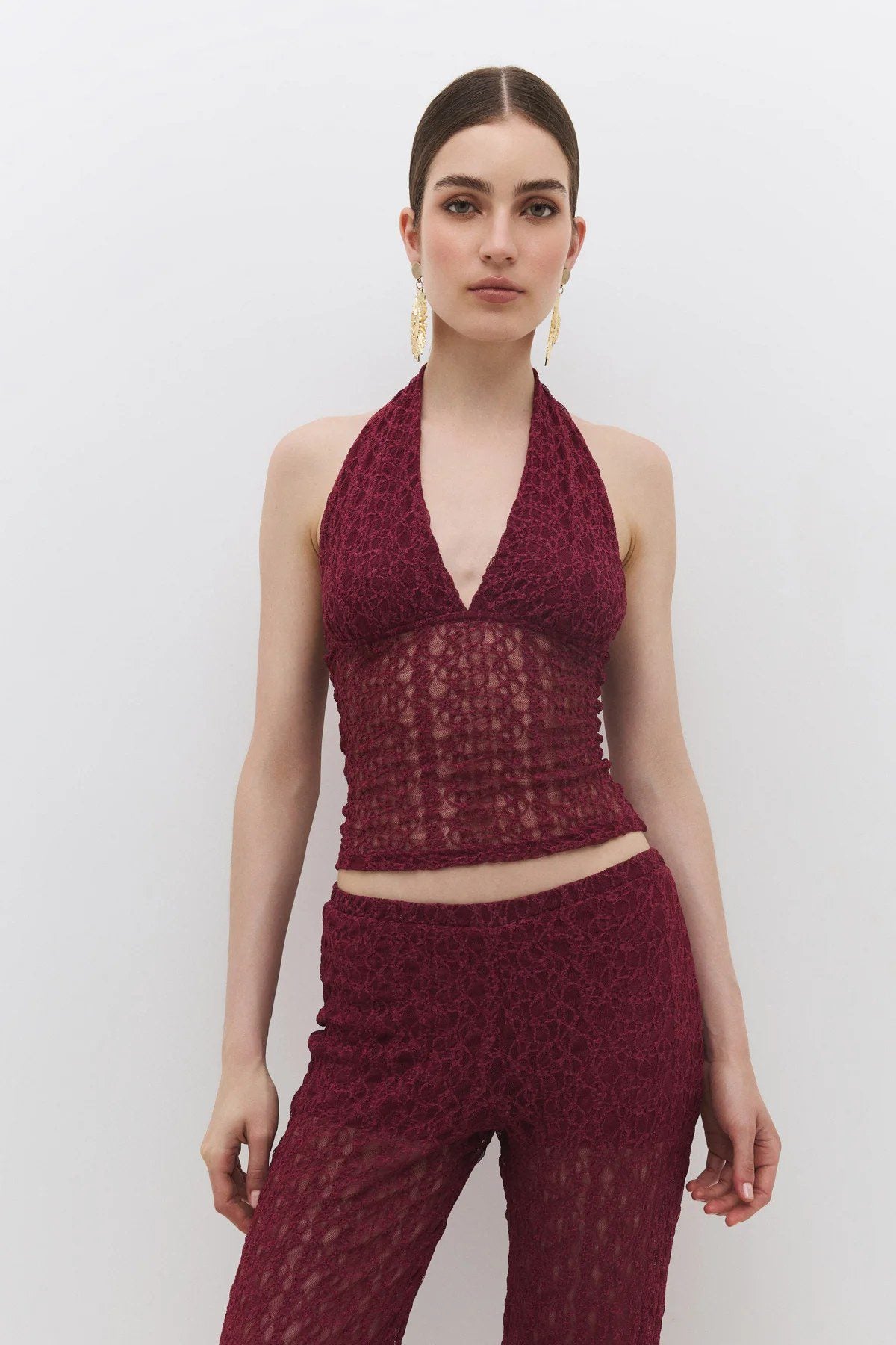Crop-Bluse mit Spitzenhalter und Bindeband