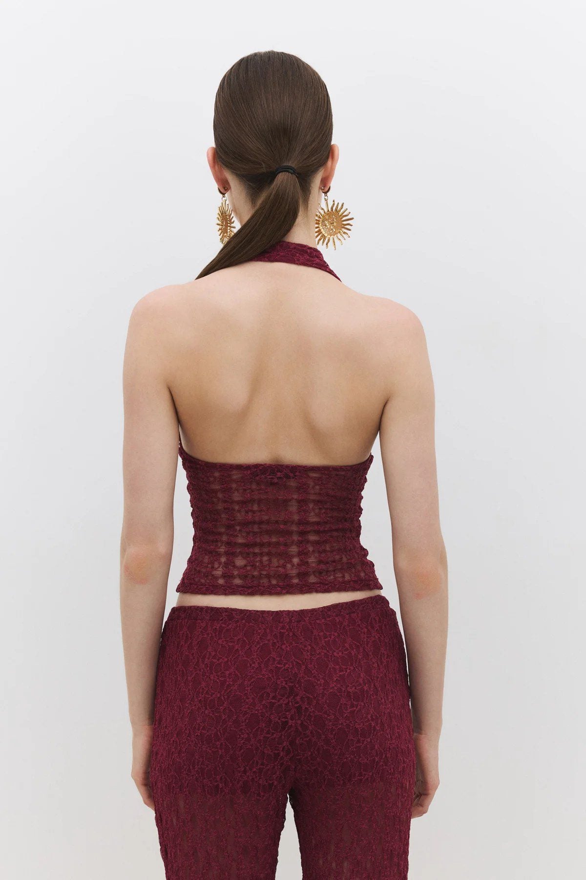 Crop-Bluse mit Spitzenhalter und Bindeband