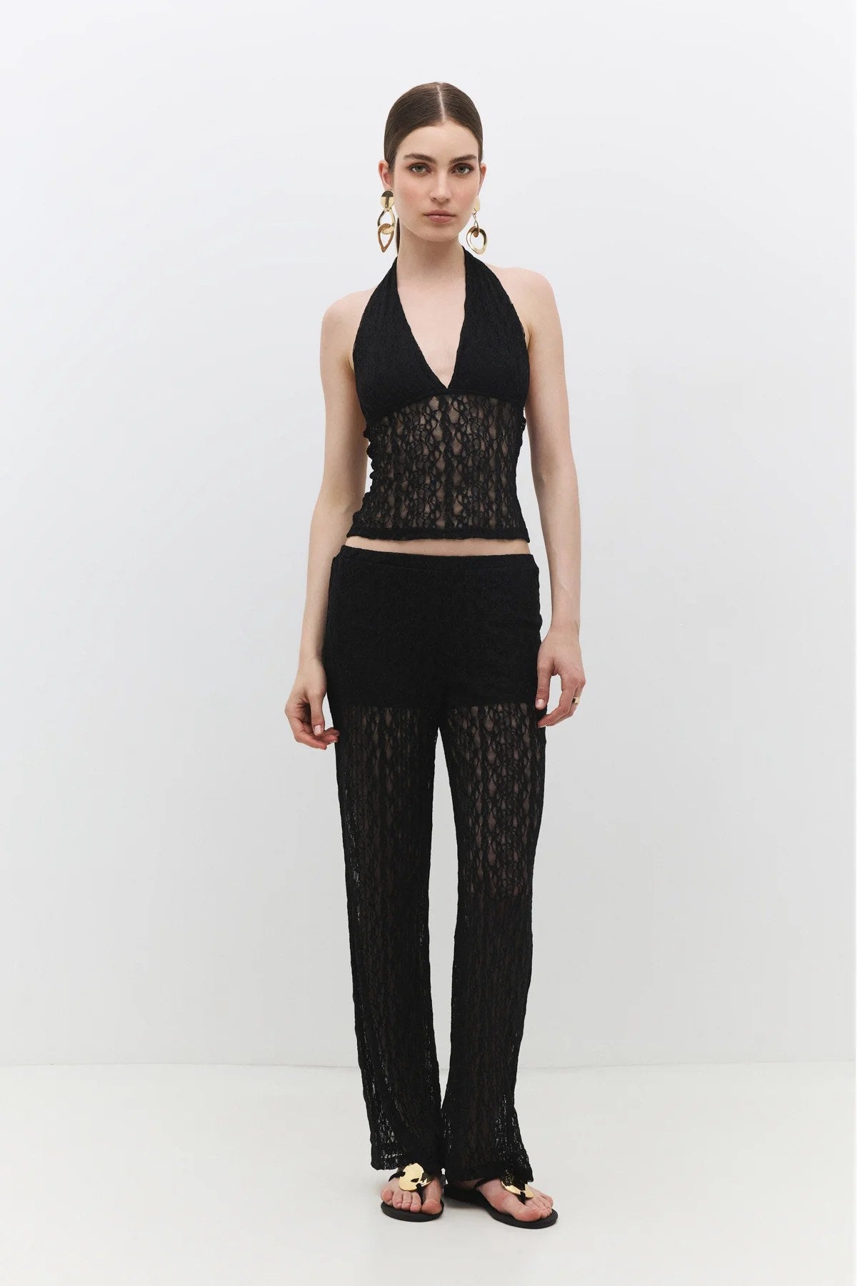 Crop-Bluse mit Spitzenhalter und Bindeband