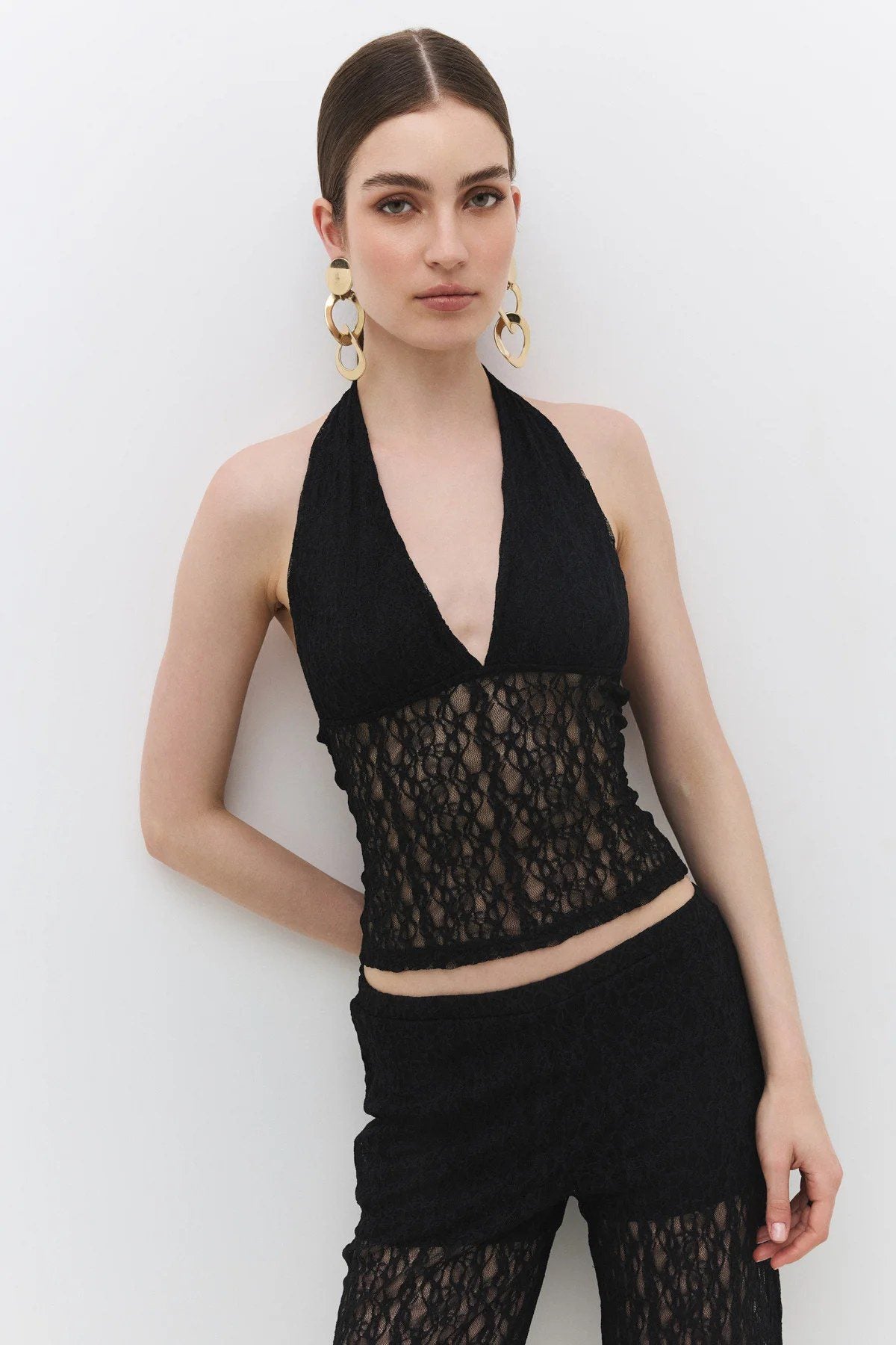 Crop-Bluse mit Spitzenhalter und Bindeband