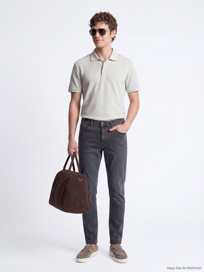 Dunkelgrüne Velours Slim Fit Jeanshose