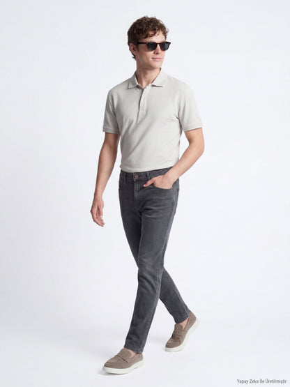 Dunkelgrüne Velours Slim Fit Jeanshose