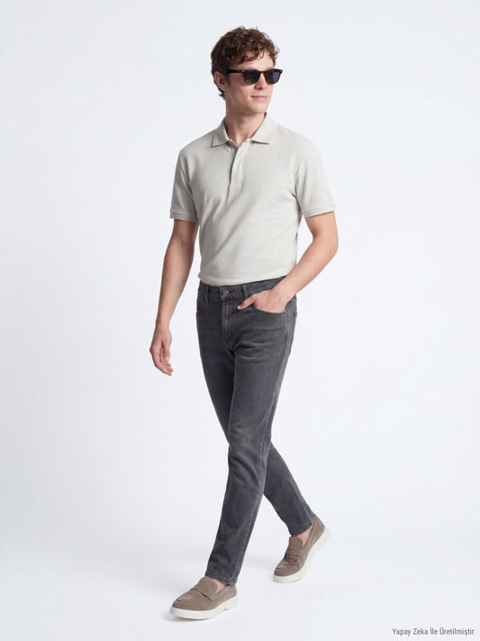 Dunkelgrüne Velours Slim Fit Jeanshose