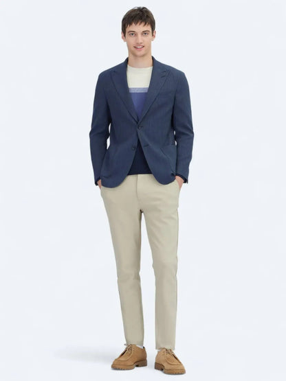 Dunkelblau Gestreiftes Modern Fit Jackett
