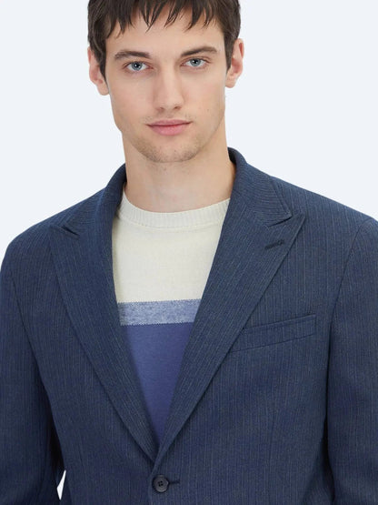 Dunkelblau Gestreiftes Modern Fit Jackett