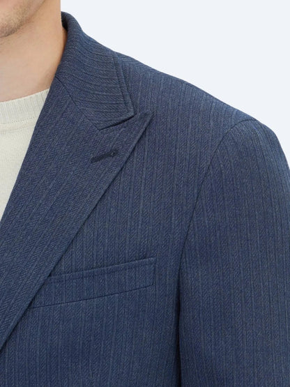 Dunkelblau Gestreiftes Modern Fit Jackett