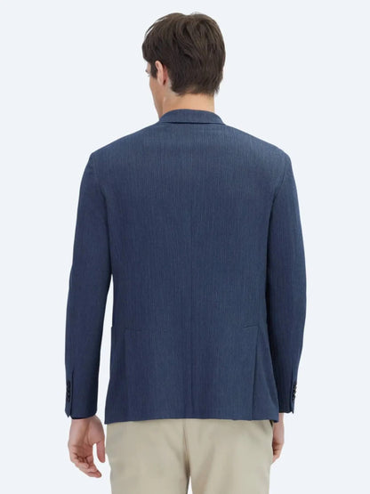 Dunkelblau Gestreiftes Modern Fit Jackett