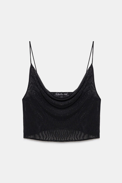 Top-Body mit tiefem Ausschnitt und Steinverzierungen