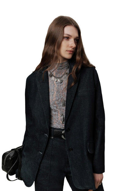 Klassischer Jeansblazer, Dunkelblau