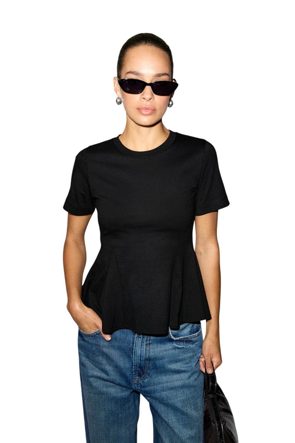 GRIMELANGE DENKLEY Damen Rüschen-Peplum-Bluse Schwarz