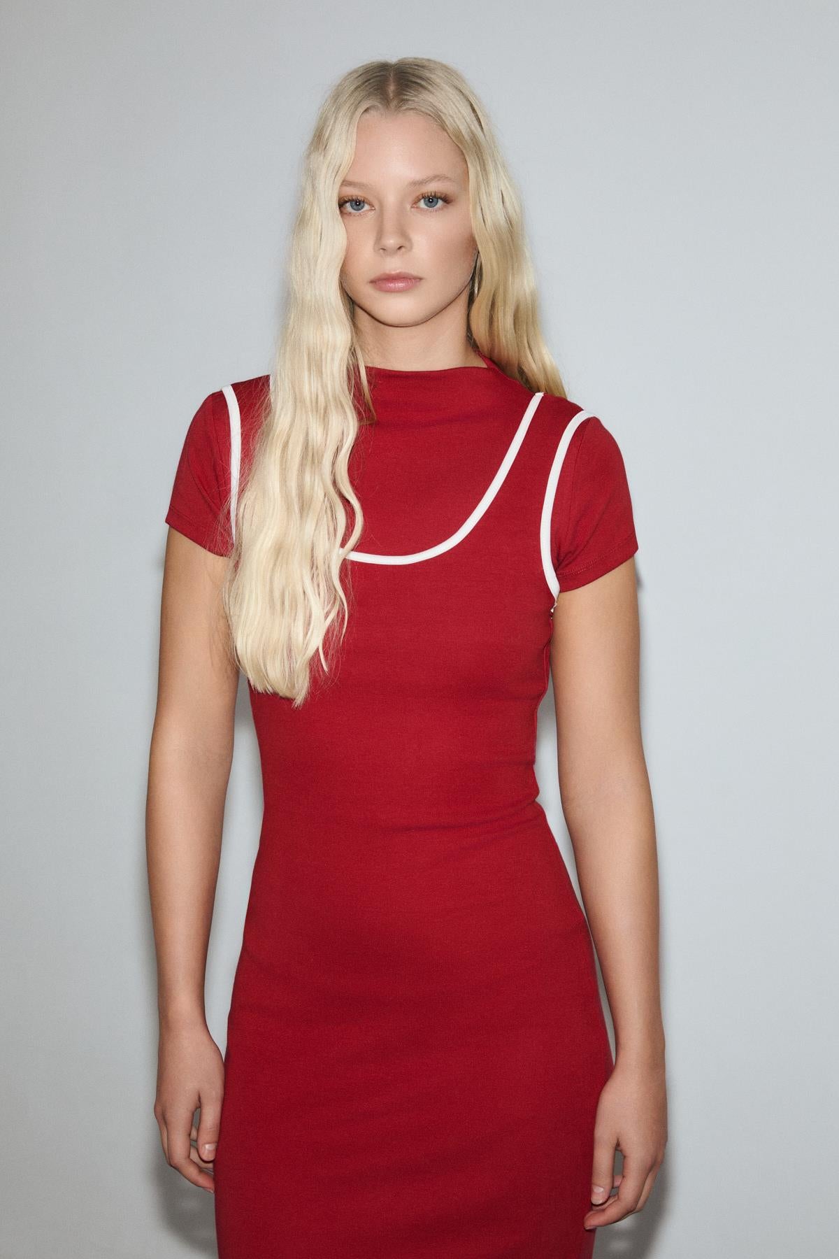 GRIMELANGE DEPORTS Damen Kleid mit Kontrasteinsatz Rot