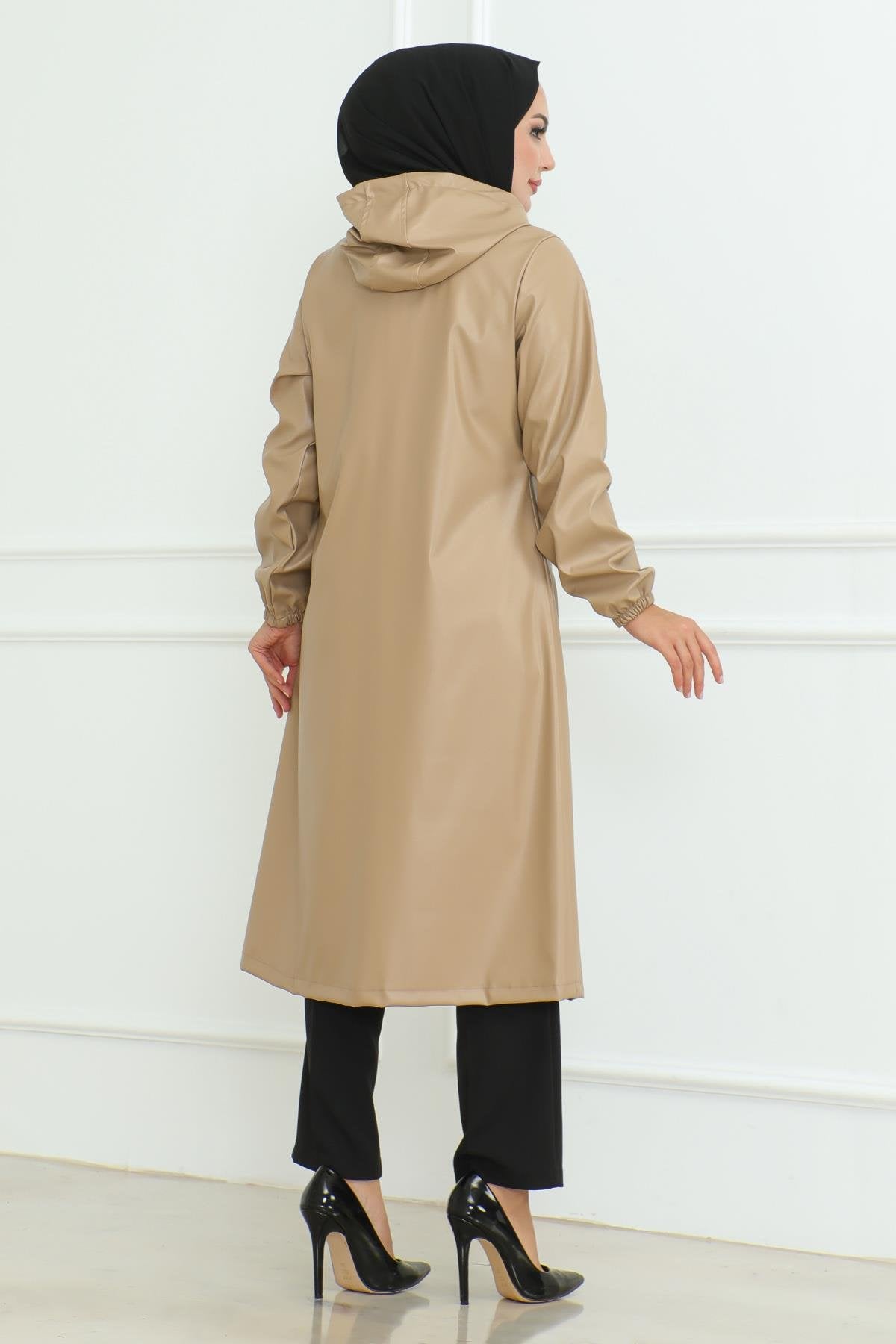 Leder Detailmantel Tan 19213
