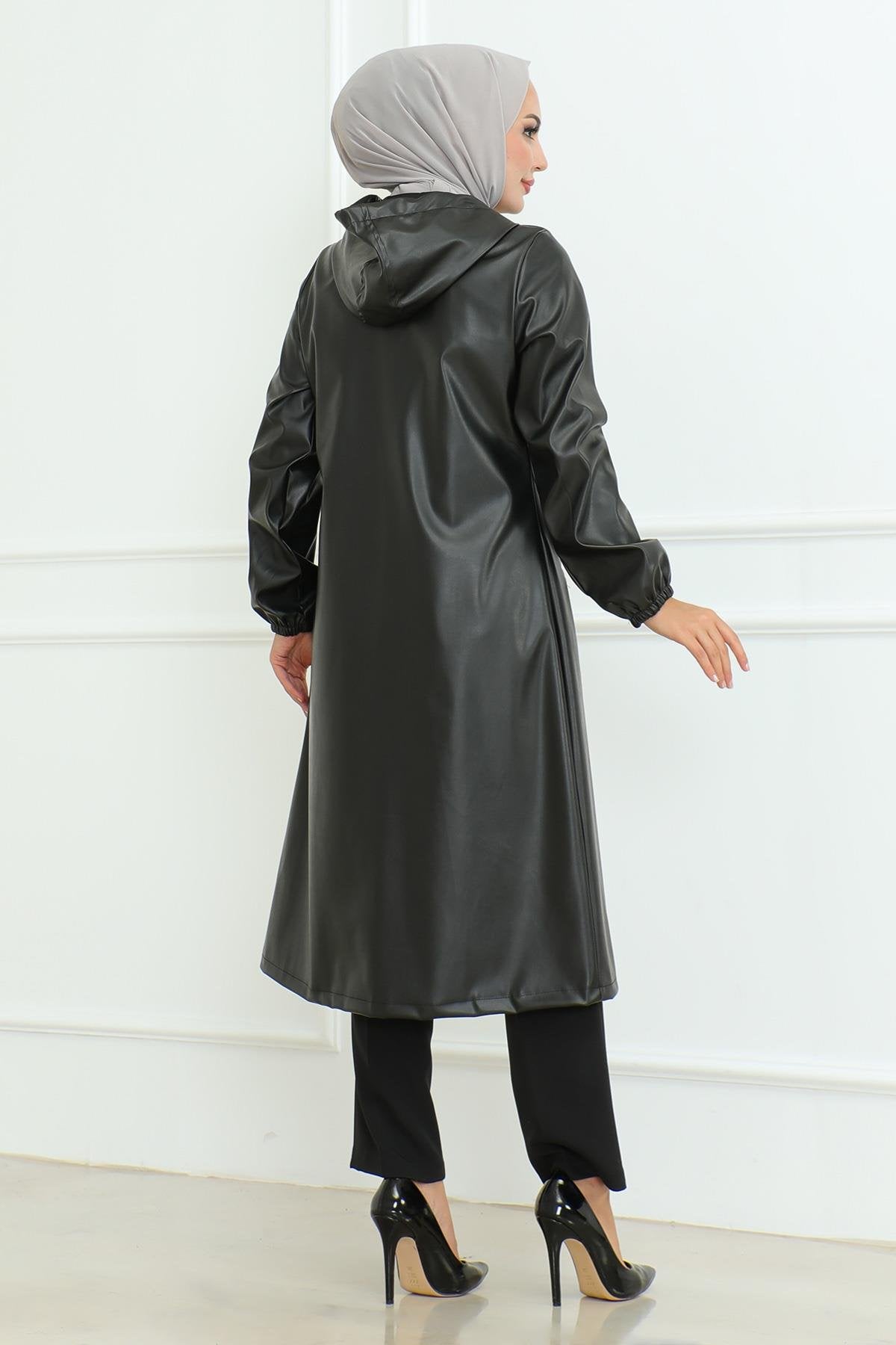 Leder Detailmantel Tan 19213