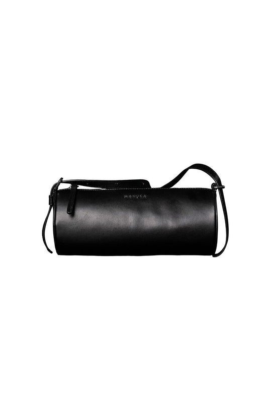 SCHWARZE LEDER-ZYLINDER-SCHULTERTASCHE