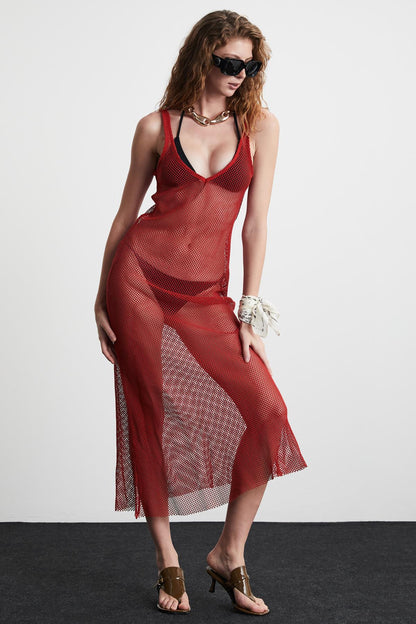 DERYN Damen V-Ausschnitt Strandkleid
