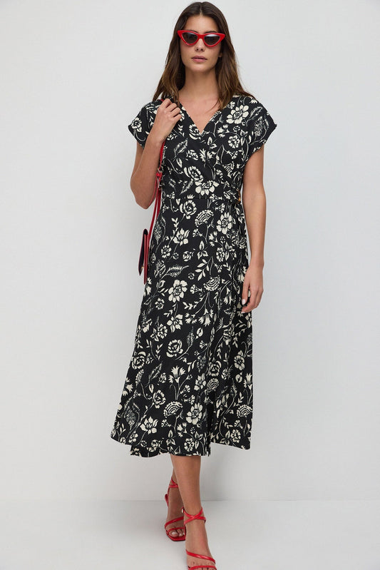 Gemustertes Wickelkleid in Midi-Länge