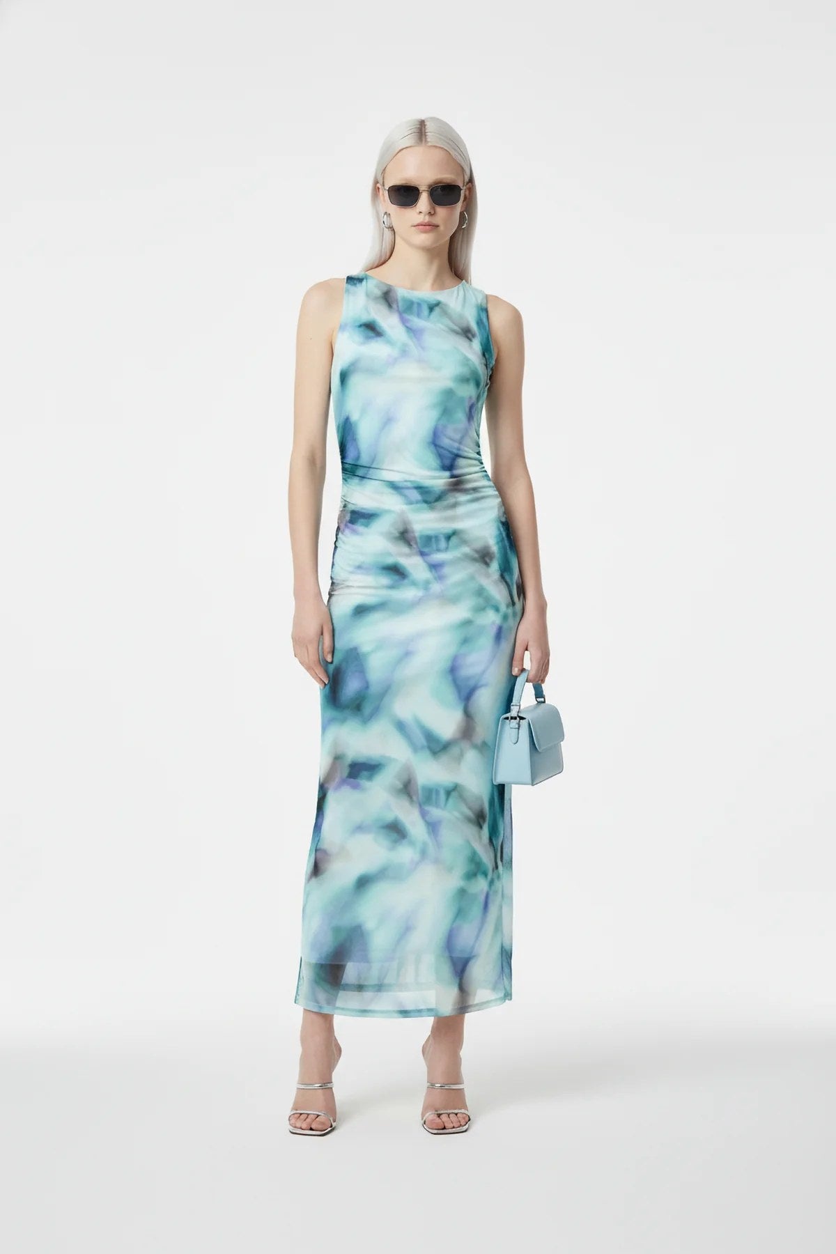 Gemustertes Tüll Maxikleid mit Futter