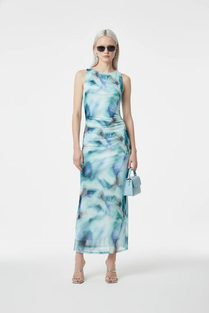 Gemustertes Tüll Maxikleid mit Futter