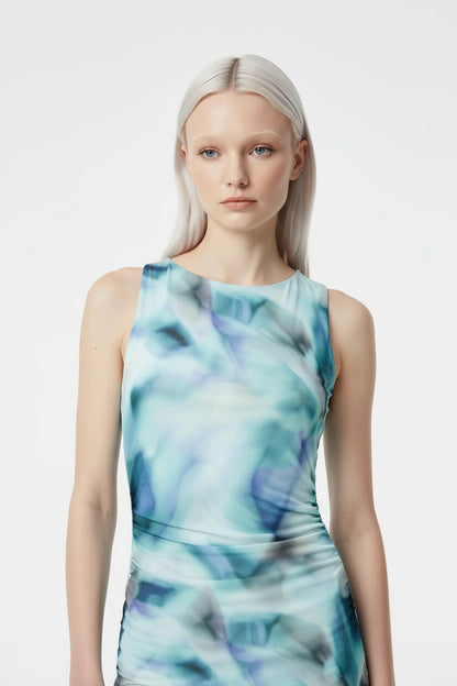 Gemustertes Tüll Maxikleid mit Futter